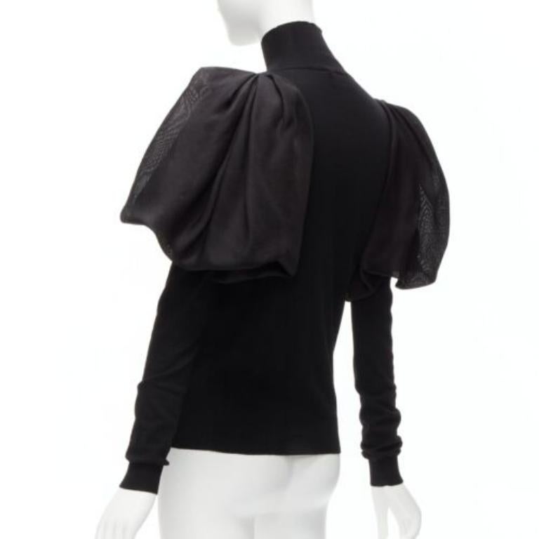 LANVIN 2011 noir laine mérinos soie ballon pull col roulé S en vente 1