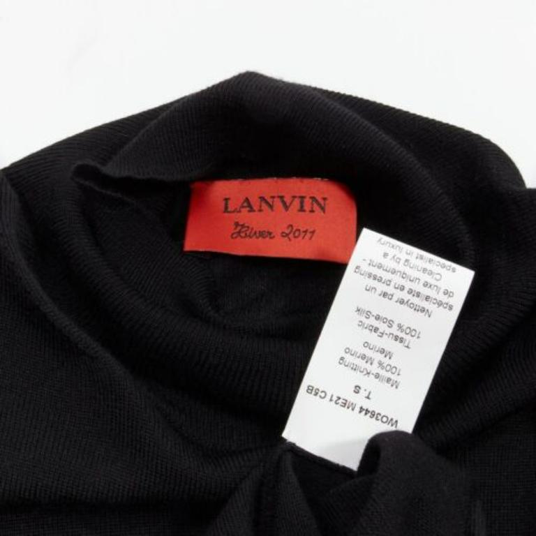 LANVIN 2011 noir laine mérinos soie ballon pull col roulé S en vente 3