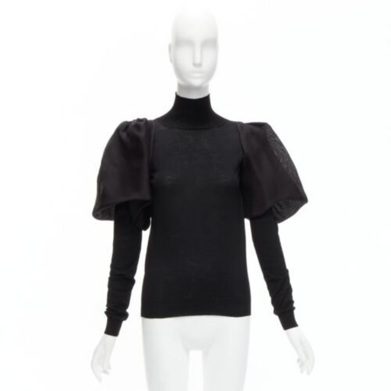 LANVIN 2011 noir laine mérinos soie ballon pull col roulé S en vente 4