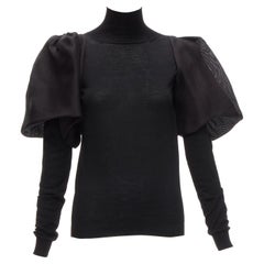 LANVIN 2011 black merino wool silk balloon puff sleeve turtleneck sweater S