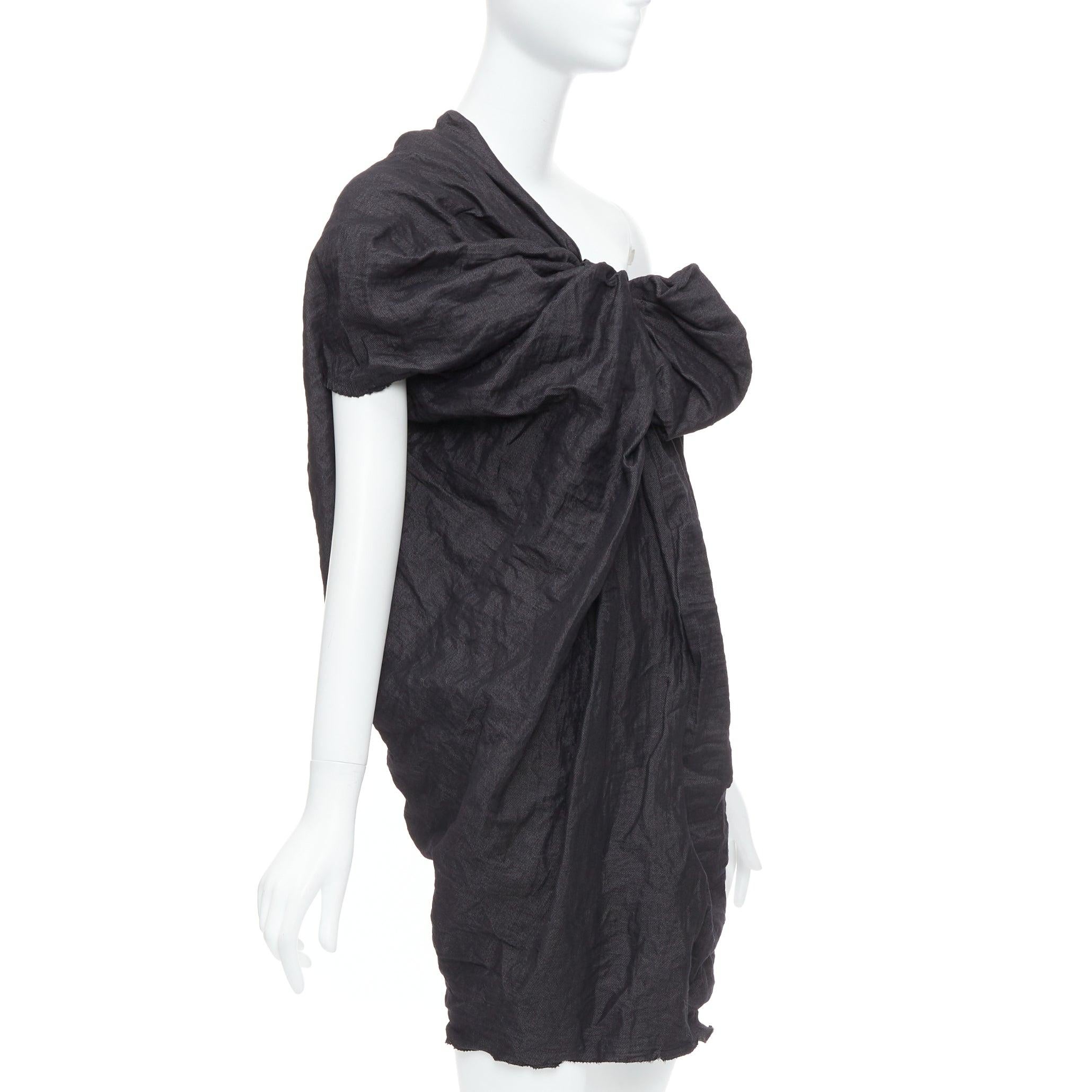 Noir LANVIN 2011 - Mini robe à nœud à une épaule en ramie noire mélangée à du métal FR36 S en vente