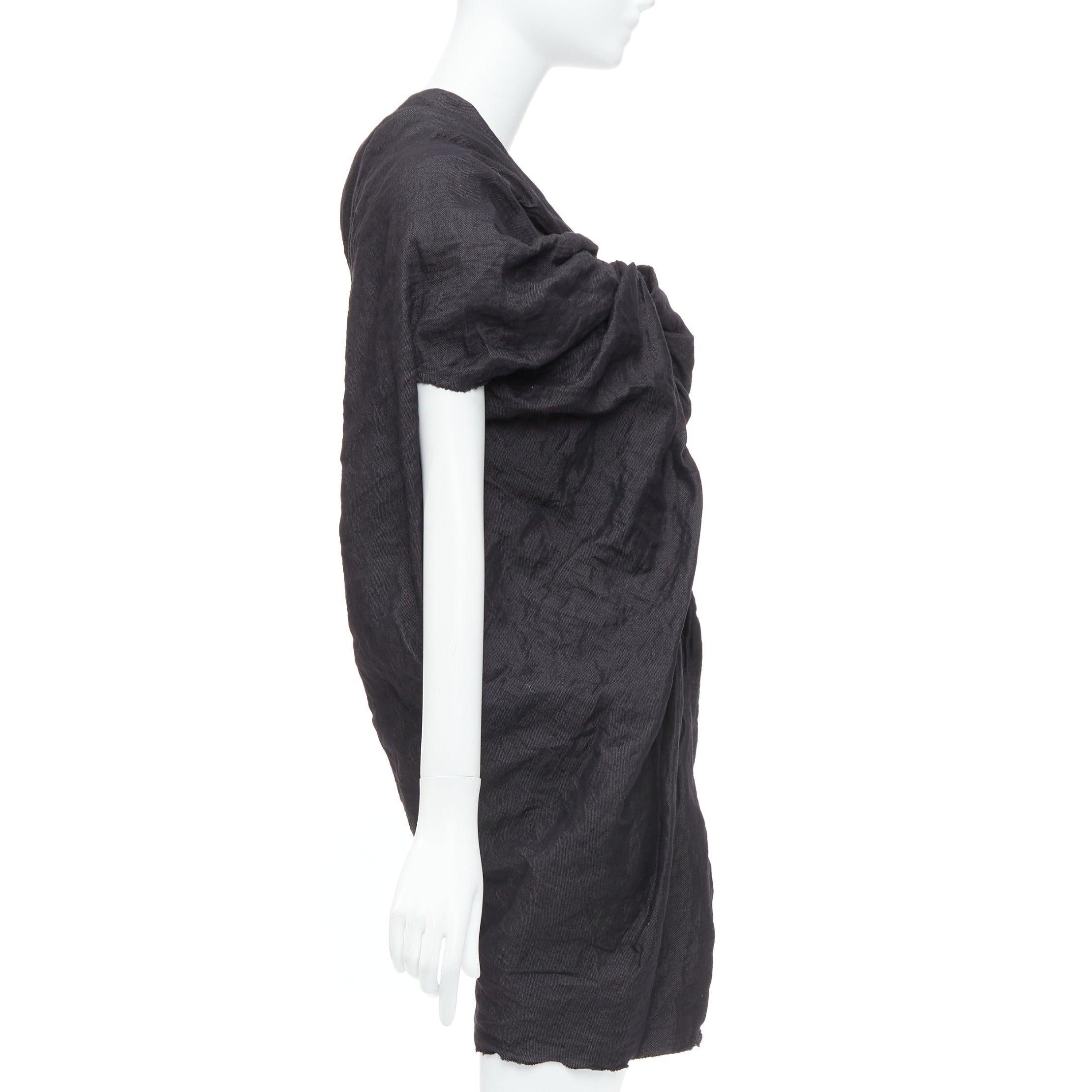 LANVIN 2011 - Mini robe à nœud à une épaule en ramie noire mélangée à du métal FR36 S Excellent état - En vente à Hong Kong, NT