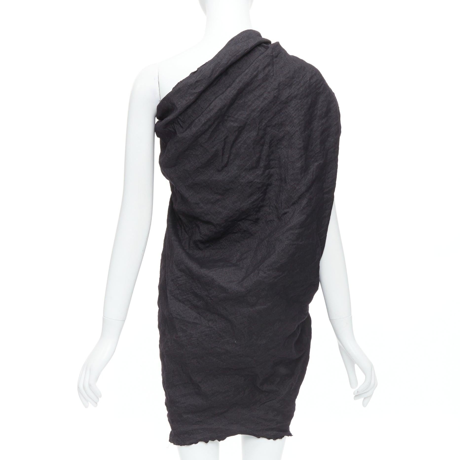 LANVIN 2011 - Mini robe à nœud à une épaule en ramie noire mélangée à du métal FR36 S Pour femmes en vente