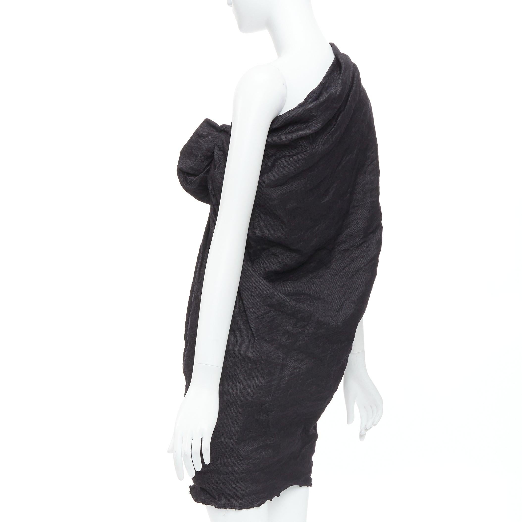LANVIN 2011 black ramie metal blend one shoulder bow mini dress FR36 S 1