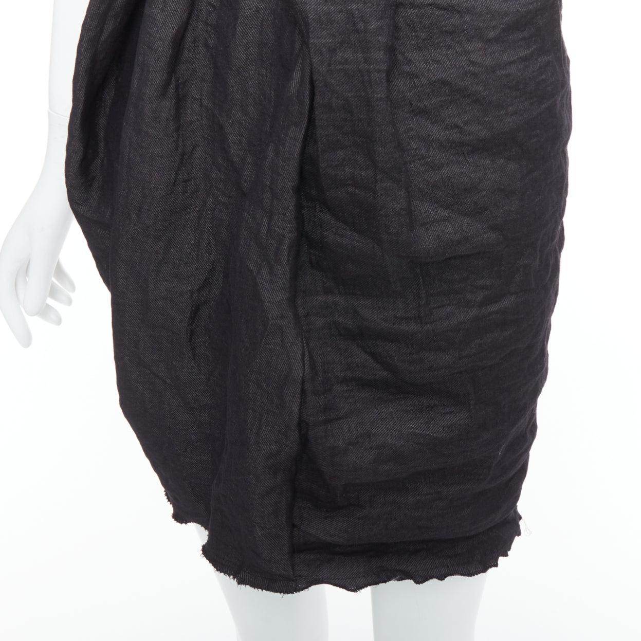 LANVIN 2011 - Mini robe à nœud à une épaule en ramie noire mélangée à du métal FR36 S en vente 2