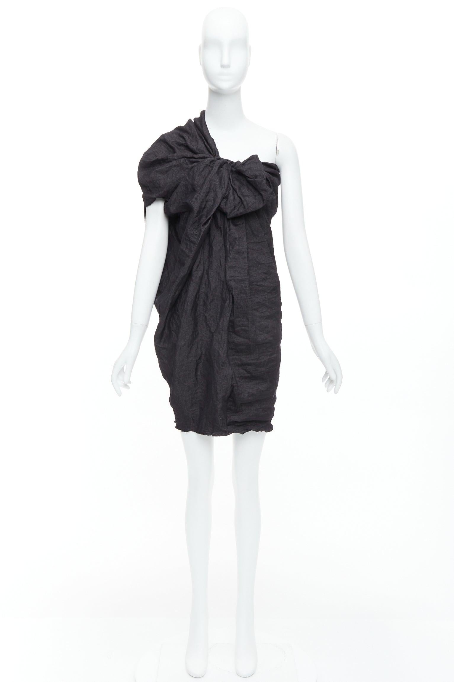 LANVIN 2011 - Mini robe à nœud à une épaule en ramie noire mélangée à du métal FR36 S en vente 4