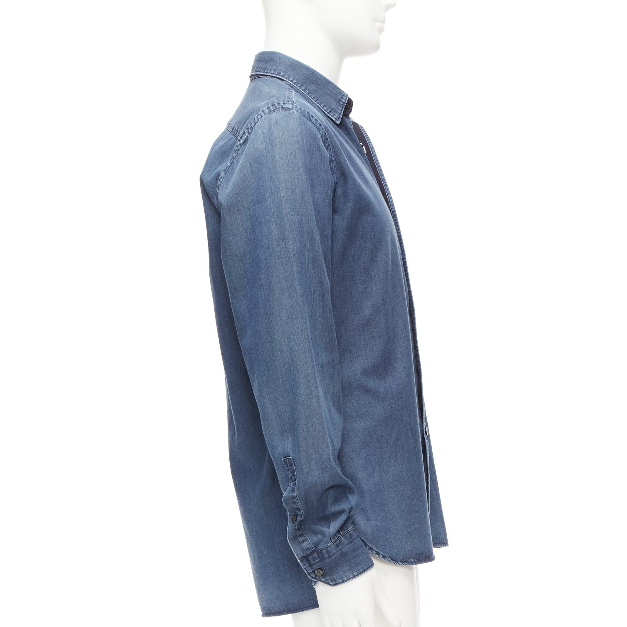 LANVIN 2011 blue cotton denim washed detail high low casual shirt M In Fair Condition For Sale In Hong Kong, NT