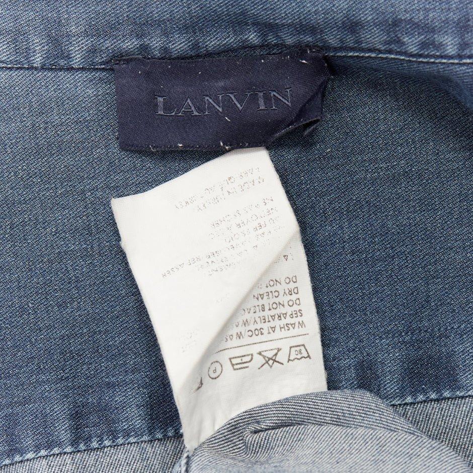 LANVIN 2011 blue cotton denim washed detail high low casual shirt M For Sale 4