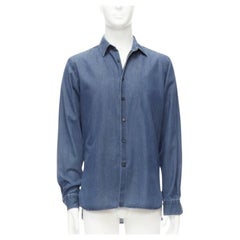 LANVIN 2011 camicia casual blu in cotone denim lavato con dettagli alti e bassi M. I.