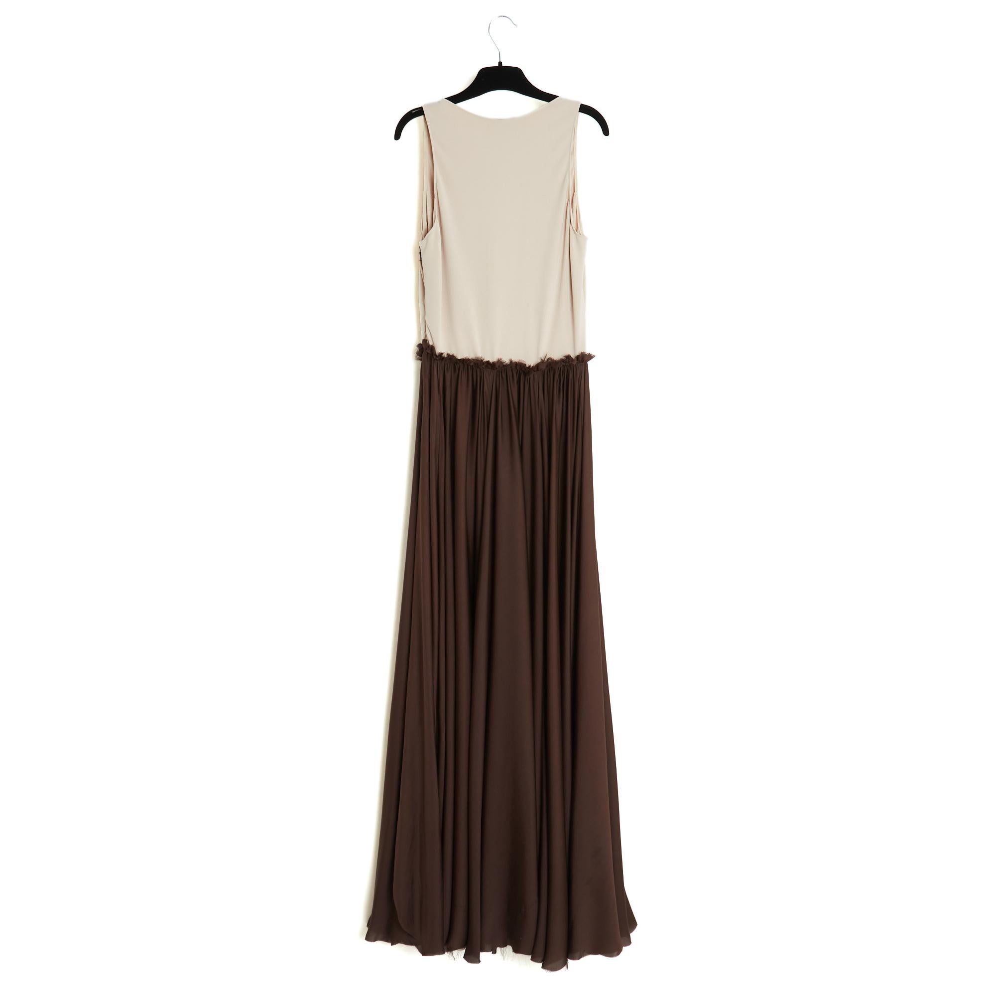 Robe longue Lanvin 2011 FR38 Alber Elbaz Robe longue en mousseline de soie claire GB10 US8 en vente 1