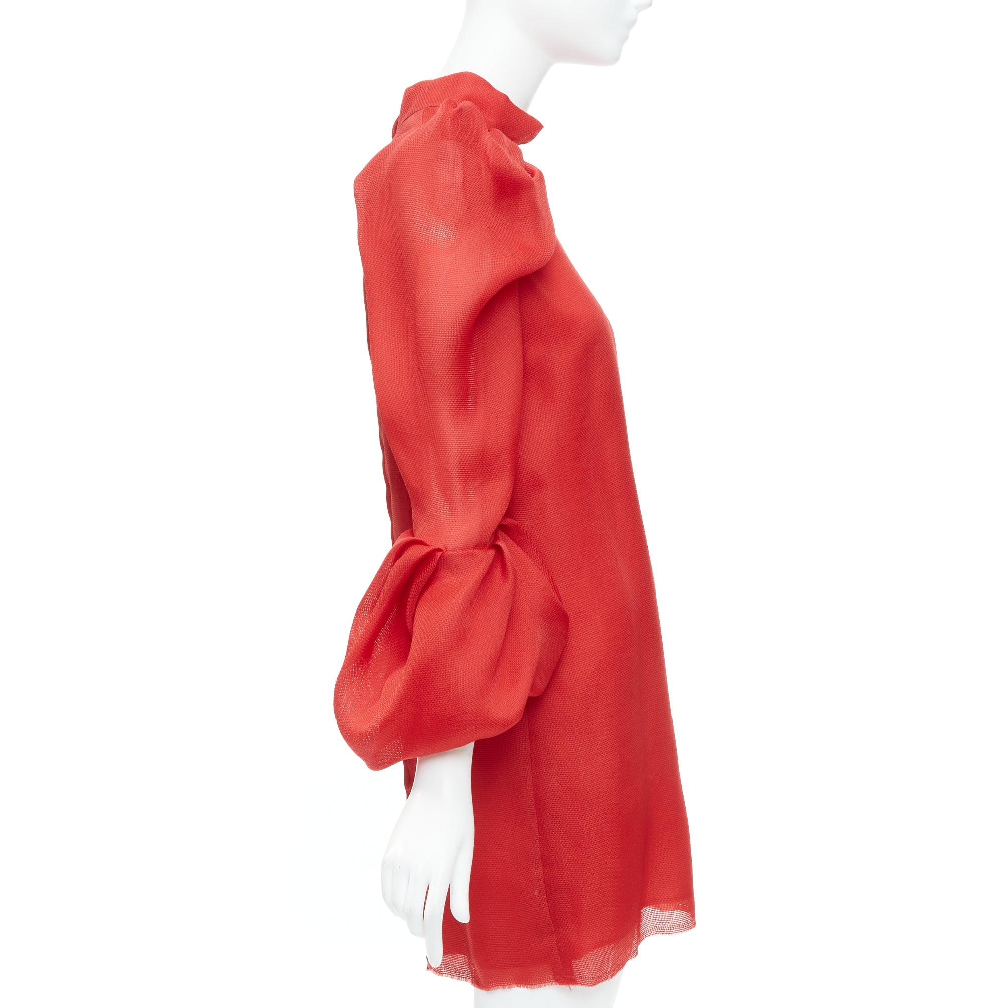 LANVIN 2011 Runway 100% silk red puff sleeve mini dress FR34 XS In Excellent Condition For Sale In Hong Kong, NT