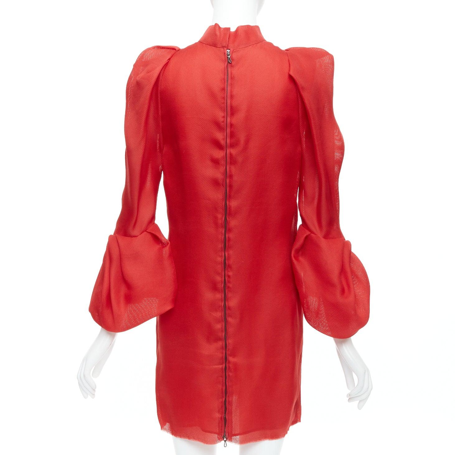 Women's LANVIN 2011 Runway 100% silk red puff sleeve mini dress FR34 XS For Sale