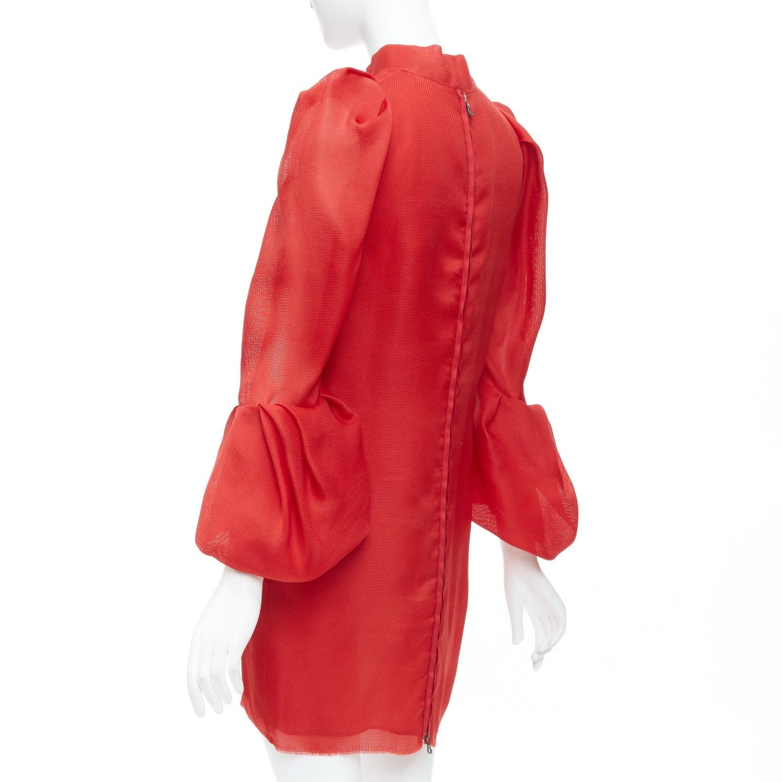 LANVIN 2011 Runway 100% silk red puff sleeve mini dress FR34 XS For Sale 1