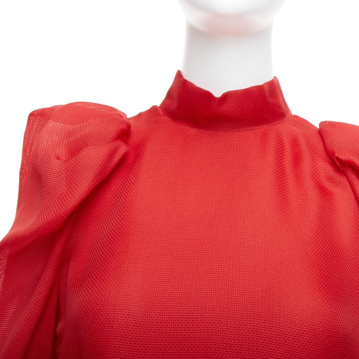 LANVIN 2011 Runway 100% silk red puff sleeve mini dress FR34 XS For Sale 2