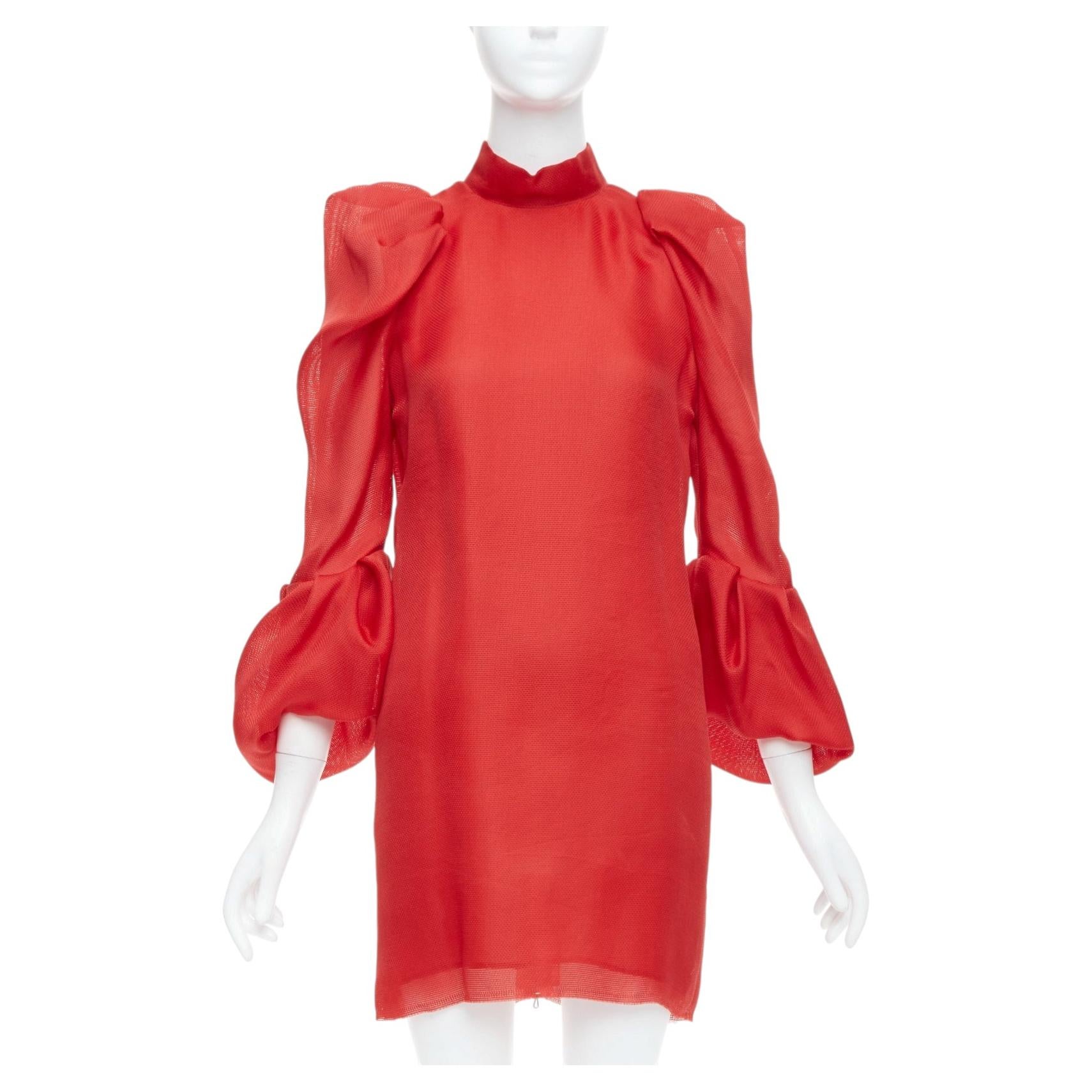 LANVIN 2011 Runway 100% silk red puff sleeve mini dress FR34 XS