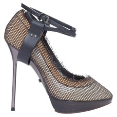 LANVIN 2011 Runway fishnet mesh ankle harness strap pin platform heels EU37