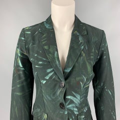 LANVIN 2011 Size 6 Dark Green & Blue Leaf Print Viscose Jacket