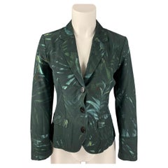 LANVIN 2011 Size 6 Dark Green & Blue Leaf Print Viscose Jacket