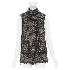 LANVIN 2012 Les 10 Ans beige black wool blend boucle tweed pocketed vest FR34