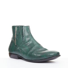 LANVIN 2012 Vintage snakeskin scaled leather silver chain accent ankle boots