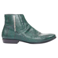 LANVIN 2012 Vintage snakeskin scaled leather silver chain accent ankle boots