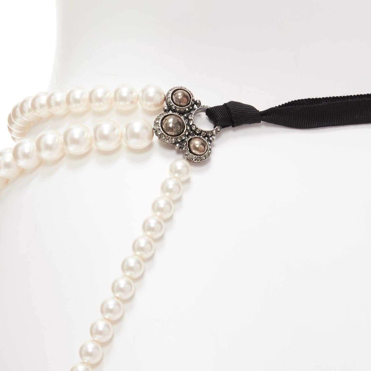 LANVIN 2013 Alber Elbaz blue COOL pendant pearl ribbon tiered belt necklace For Sale 3