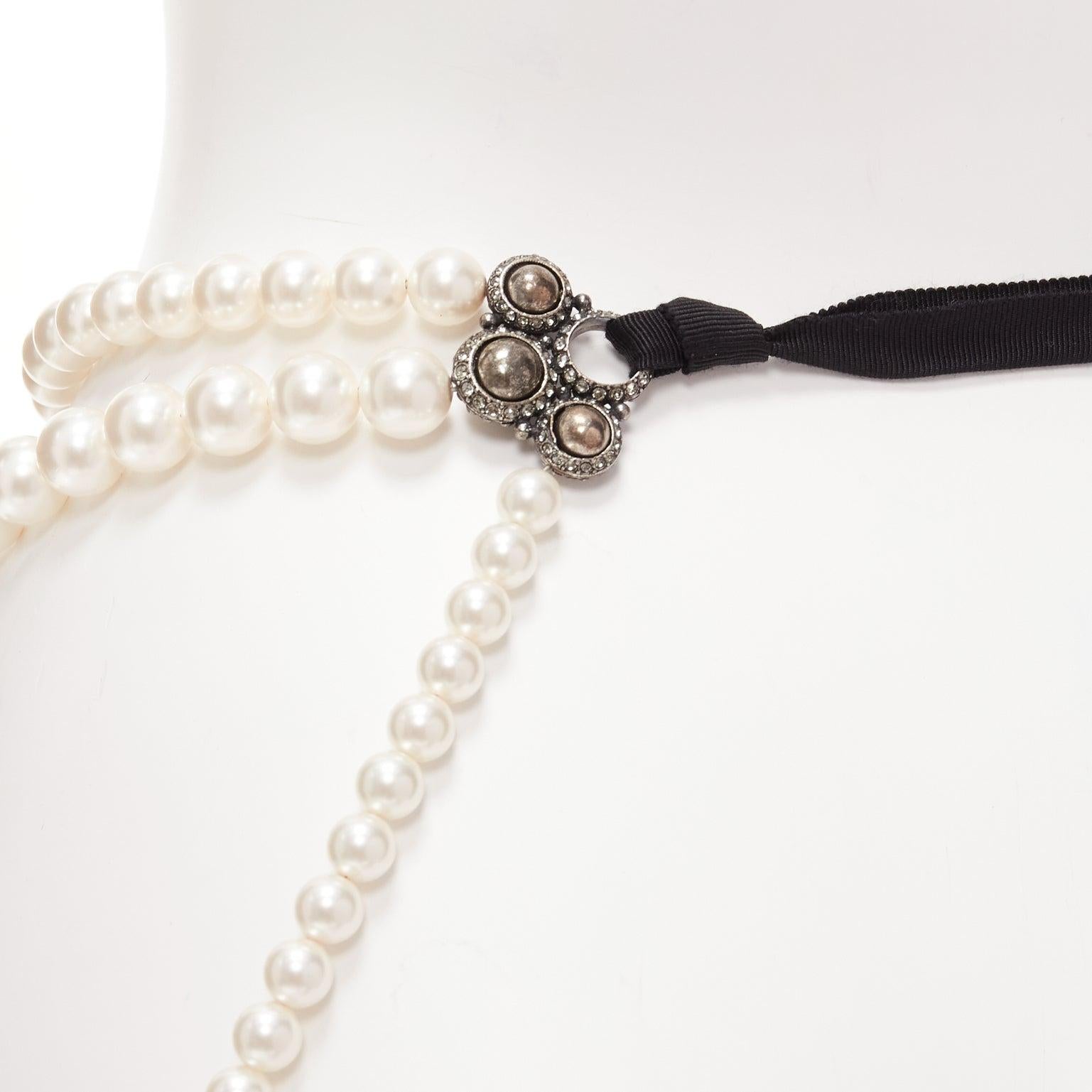 LANVIN 2013 Alber Elbaz blue COOL pendant pearl ribbon tiered belt necklace 3
