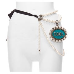 LANVIN 2013 Alber Elbaz blue COOL pendant pearl ribbon tiered belt necklace