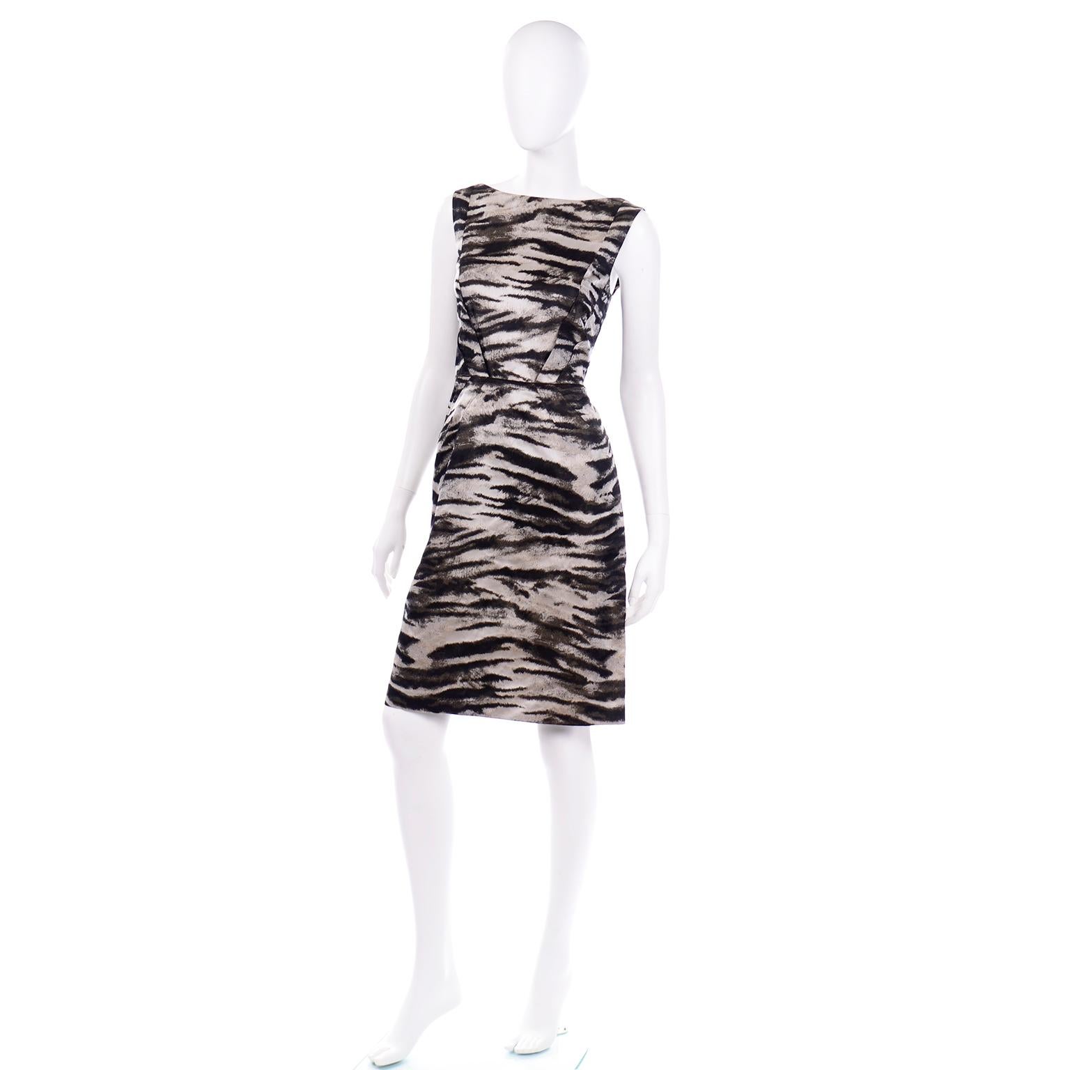 Lanvin 2013 Alber Elbaz Ärmelloses Grau & Schwarz Metallic Animal Print Kleid im Zustand „Hervorragend“ im Angebot in Portland, OR