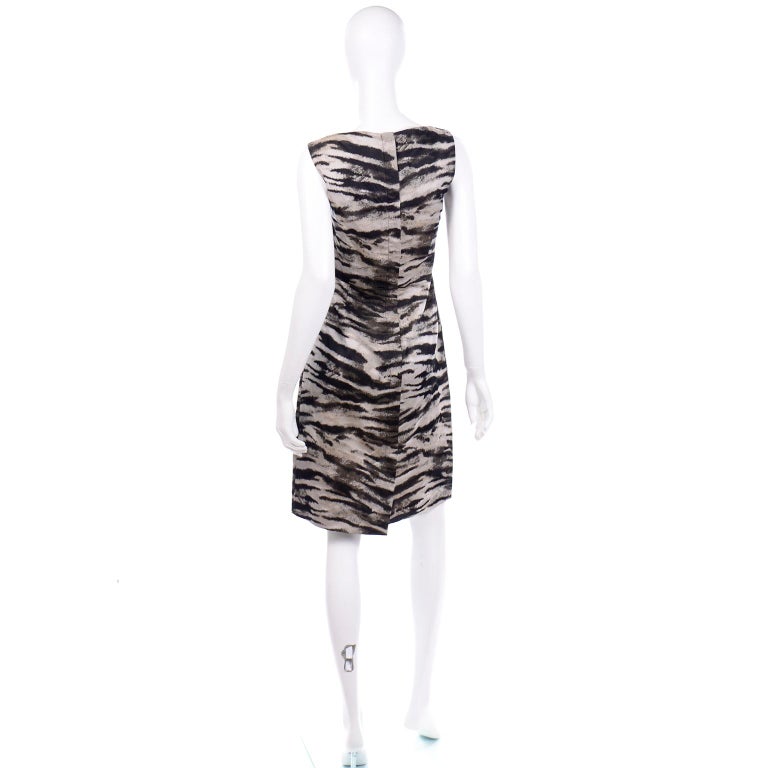 Women's Lanvin 2013 Alber Elbaz Sleeveless Gray & Black Metallic Animal Print Dress For Sale