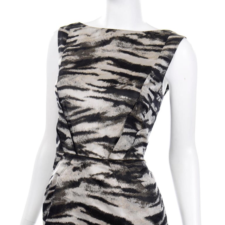 Lanvin 2013 Alber Elbaz Sleeveless Gray & Black Metallic Animal Print Dress For Sale 3