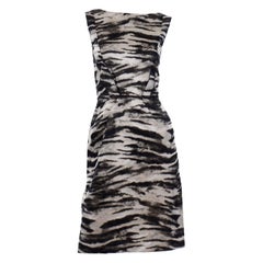 Lanvin 2013 Alber Elbaz Ärmelloses Grau & Schwarz Metallic Animal Print Kleid