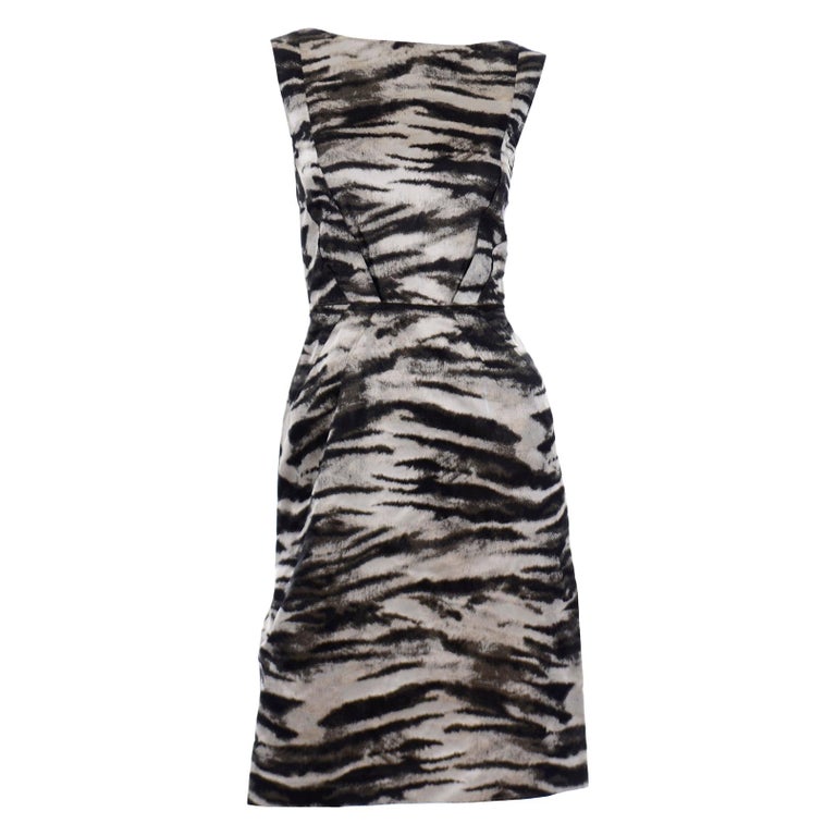 Lanvin 2013 Alber Elbaz Sleeveless Gray & Black Metallic Animal Print Dress For Sale