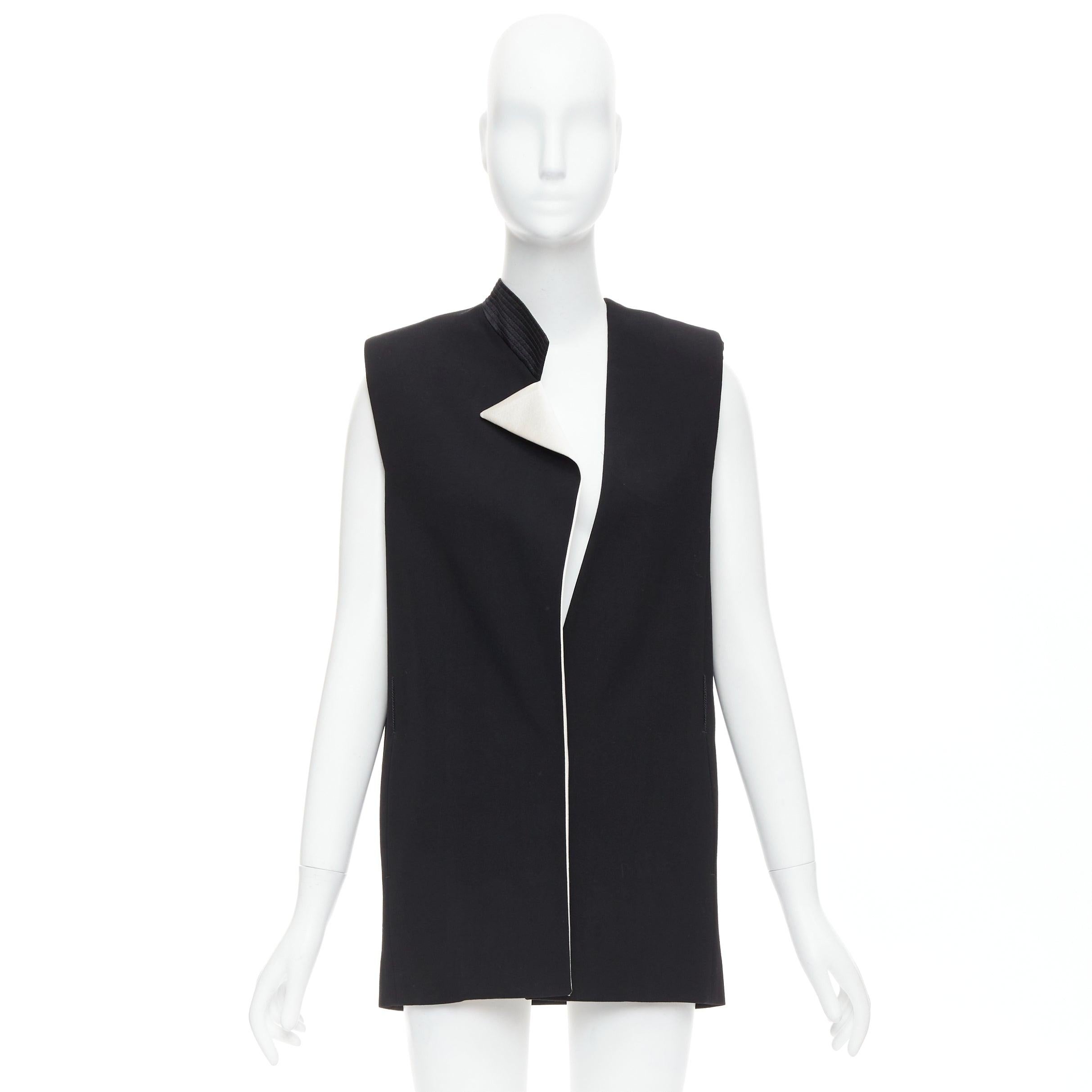 LANVIN 2013 black cream wool silk trimmed padded boxy vest FR36 S For Sale 5