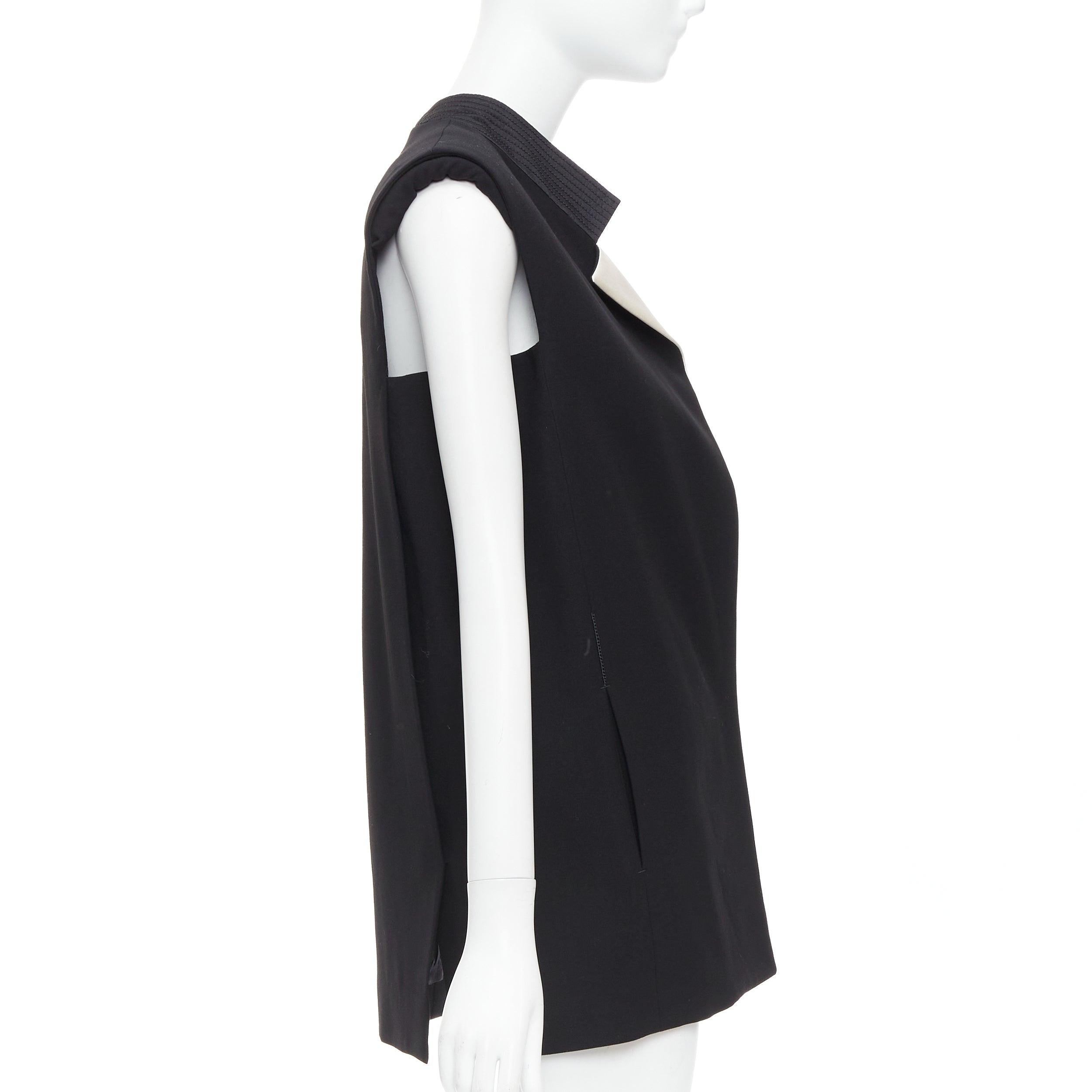 Women's LANVIN 2013 black cream wool silk trimmed padded boxy vest FR36 S For Sale