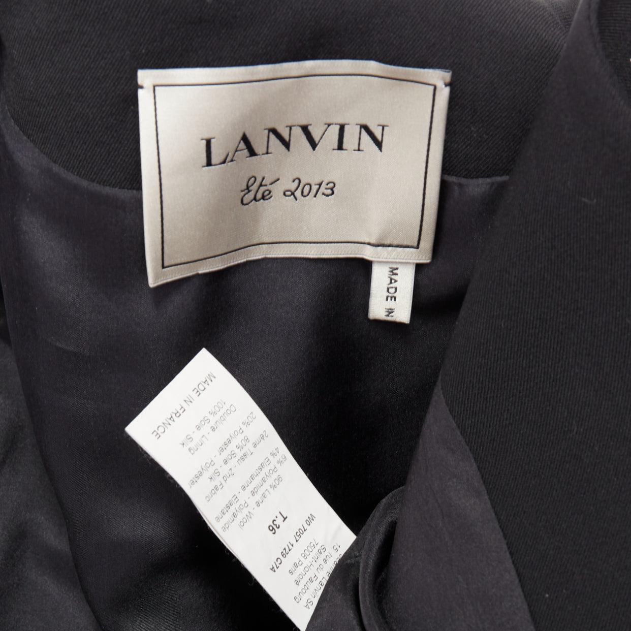 LANVIN 2013 black cream wool silk trimmed padded boxy vest FR36 S For Sale 4