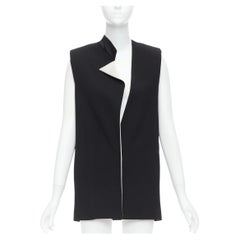 LANVIN 2013 black cream wool silk trimmed padded boxy vest FR36 S