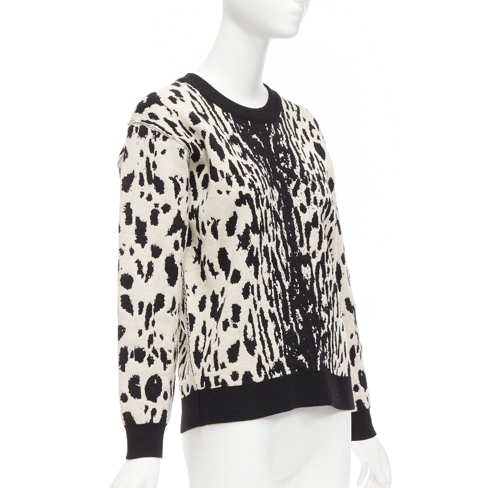 LANVIN 2013 cream black leopard jacquard wool blend ringer sweater top S In Excellent Condition For Sale In Hong Kong, NT