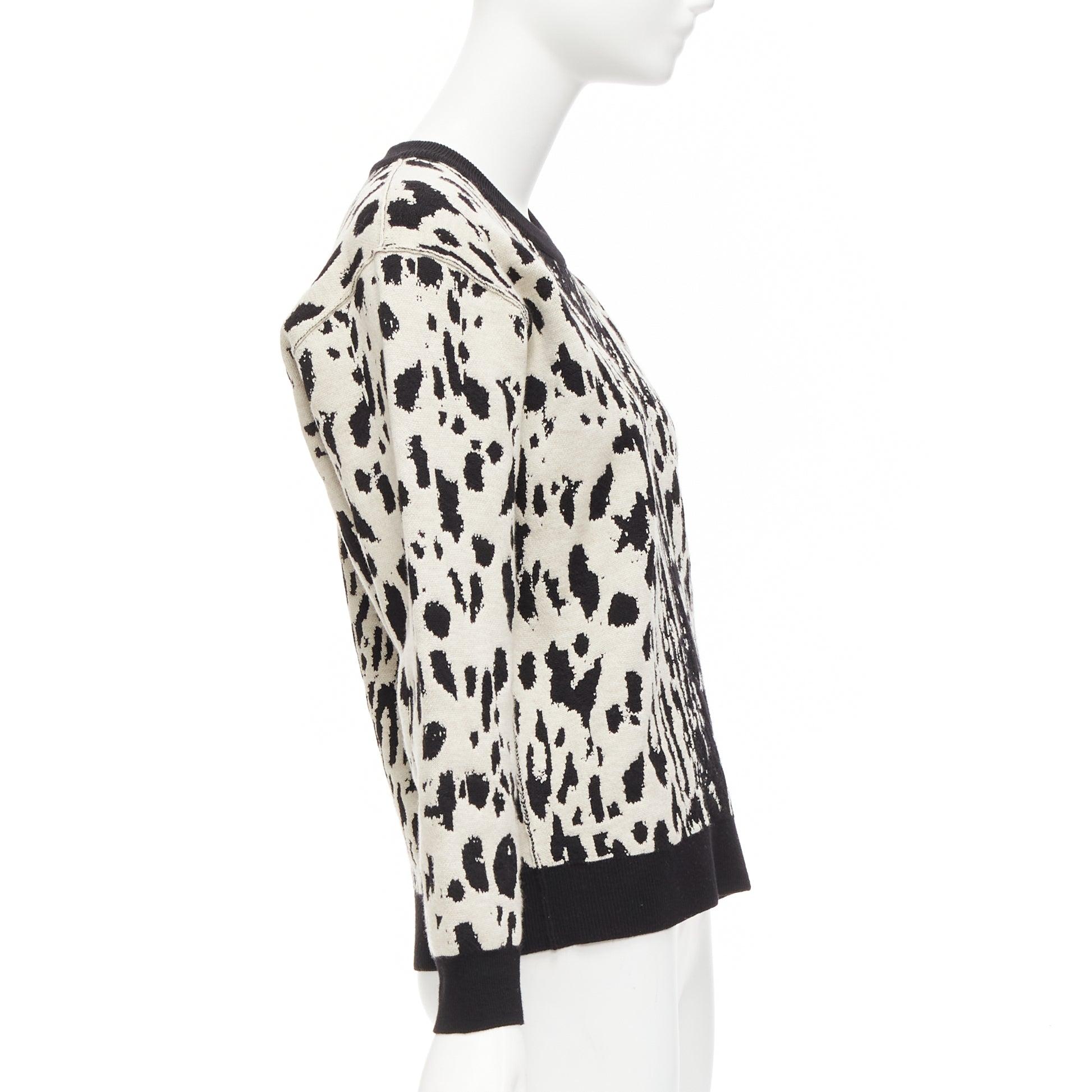 Women's LANVIN 2013 cream black leopard jacquard wool blend ringer sweater top S For Sale