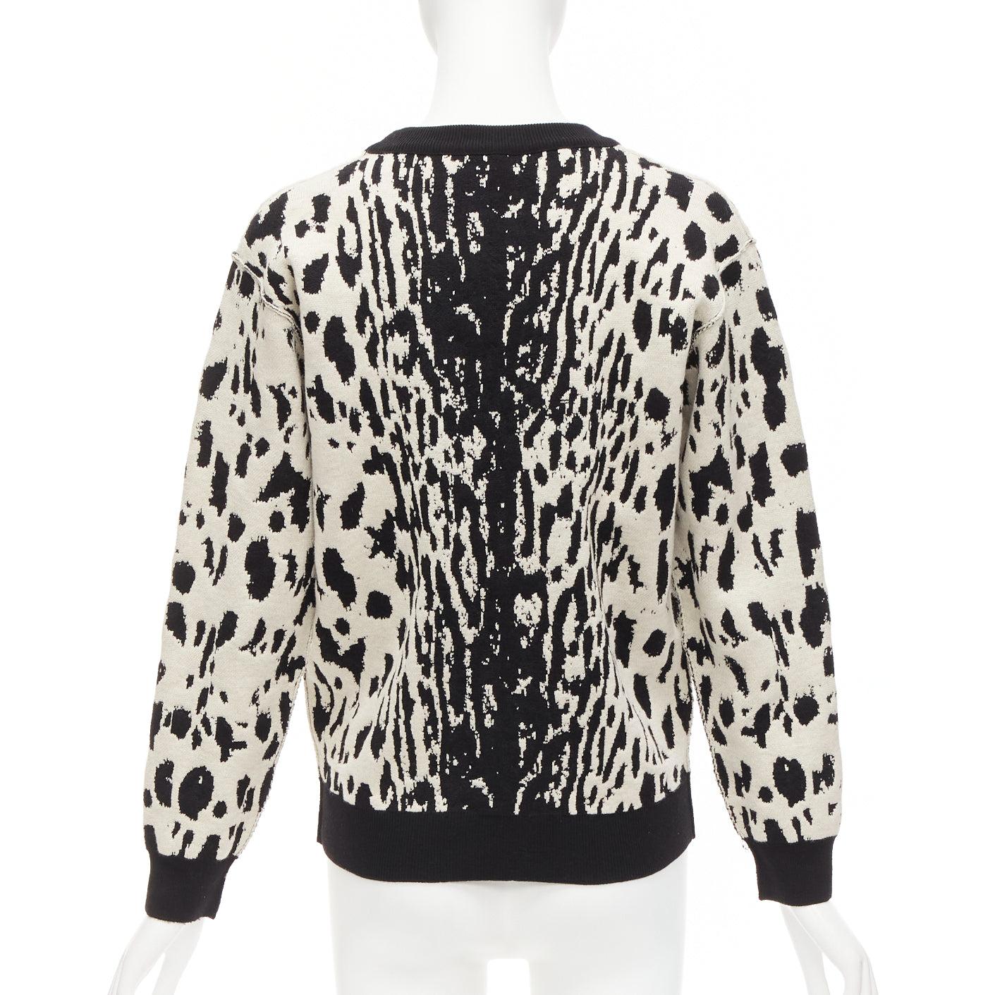 LANVIN 2013 Creme Schwarz Leopard Jacquard Wollmischung Ring Pullover Top S im Angebot 1