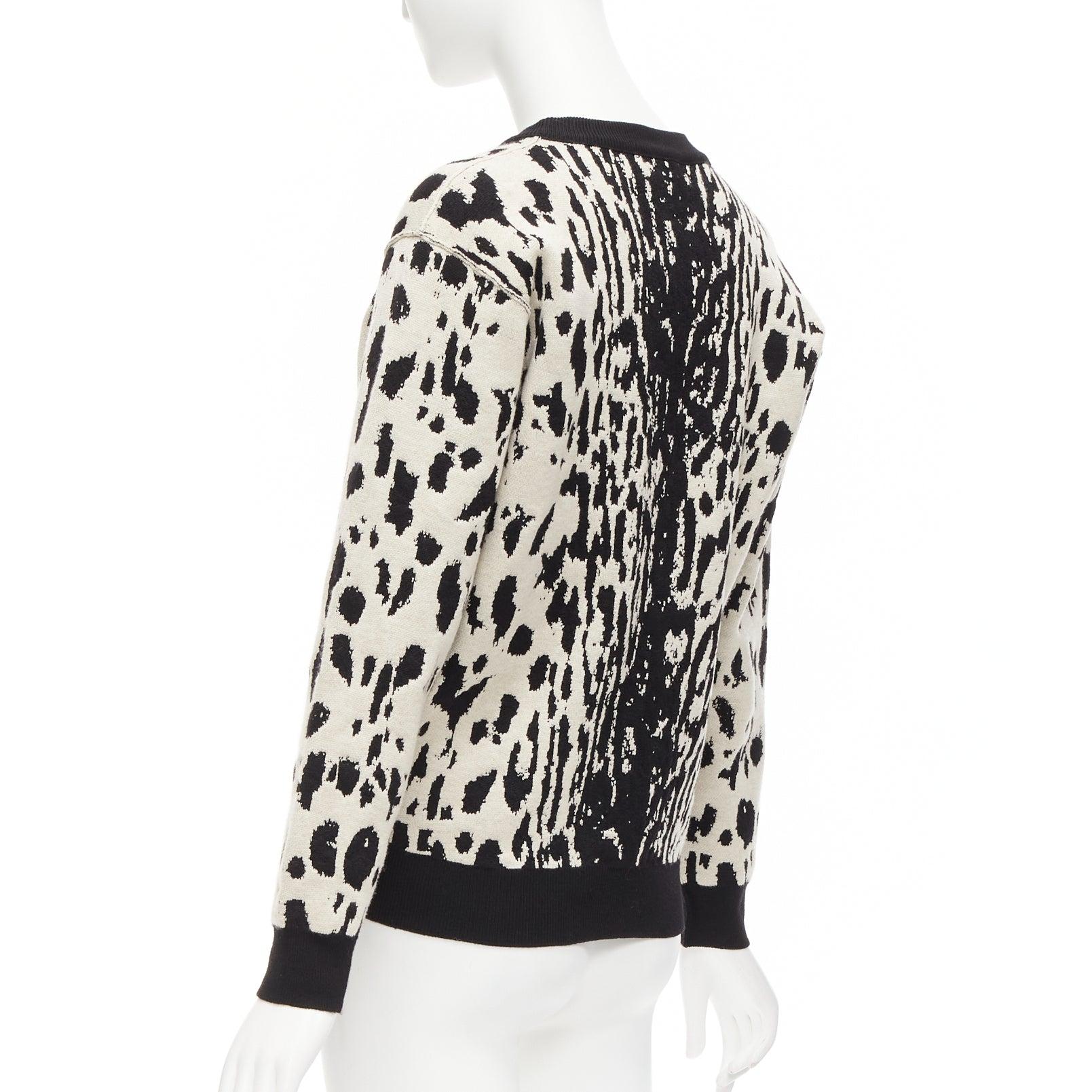 LANVIN 2013 cream black leopard jacquard wool blend ringer sweater top S For Sale 2