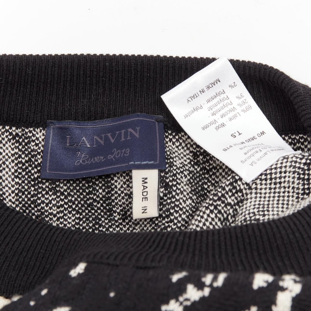 LANVIN 2013 Creme Schwarz Leopard Jacquard Wollmischung Ring Pullover Top S im Angebot 4