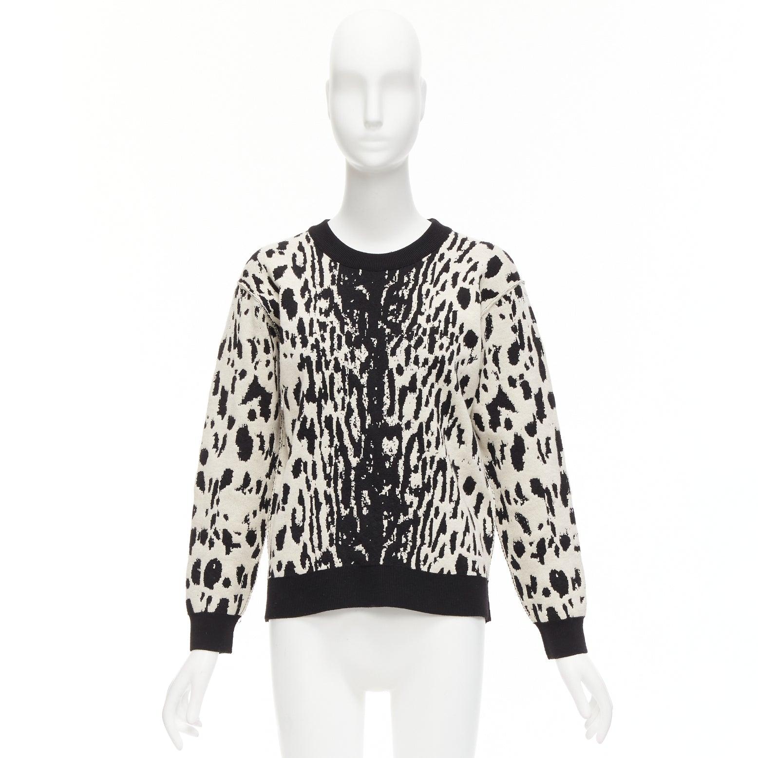 LANVIN 2013 Creme Schwarz Leopard Jacquard Wollmischung Ring Pullover Top S im Angebot 5