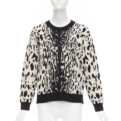 LANVIN 2013 cream black leopard jacquard wool blend ringer sweater top S