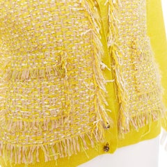 LANVIN 2013 marigold yellow linen frayed tweed pearl button cardigan M