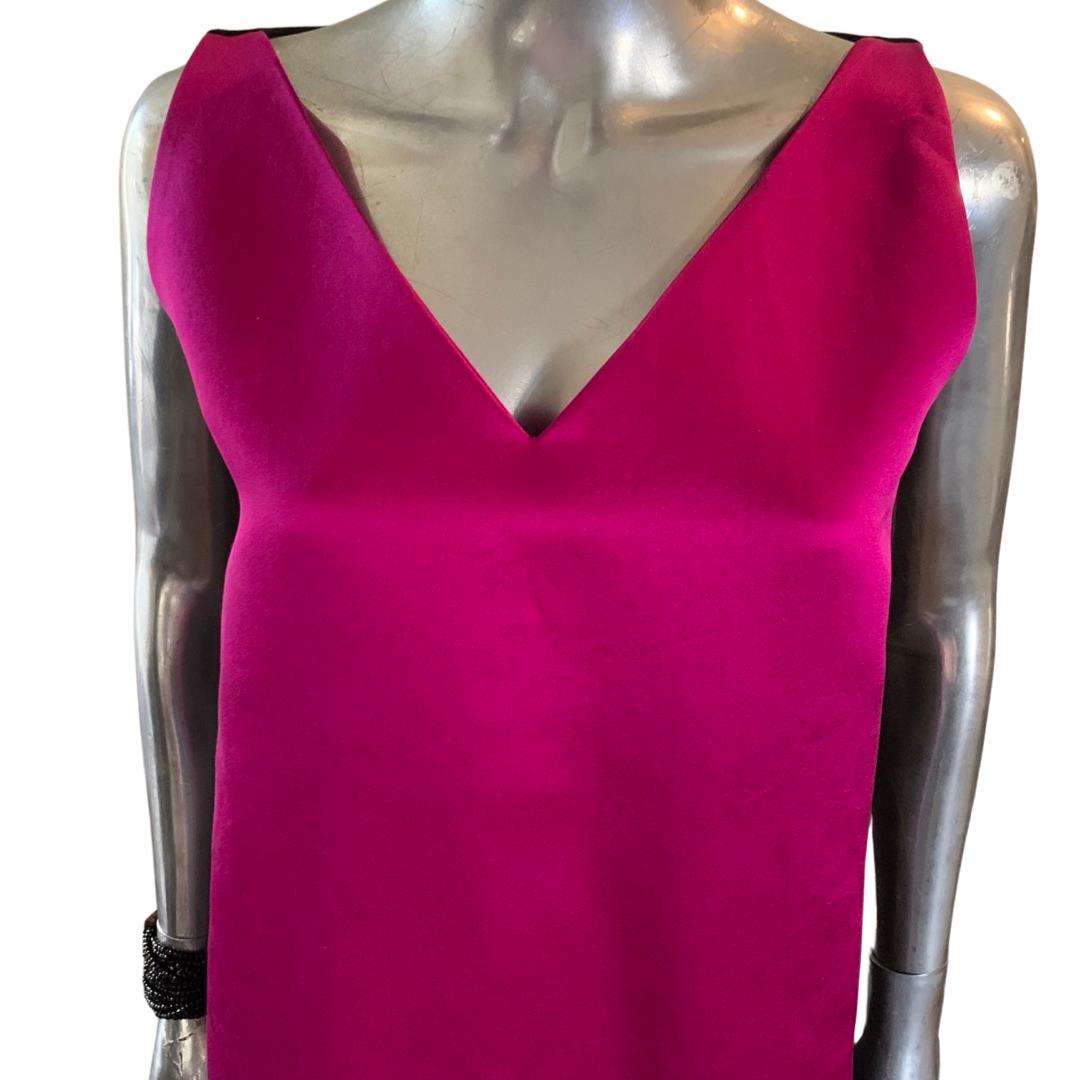 Lanvin Paris 2013 Shocking Pink & Schwarzes perlenbesetztes modernes Chemise-Kleid NEU 4-6 (Violett) im Angebot