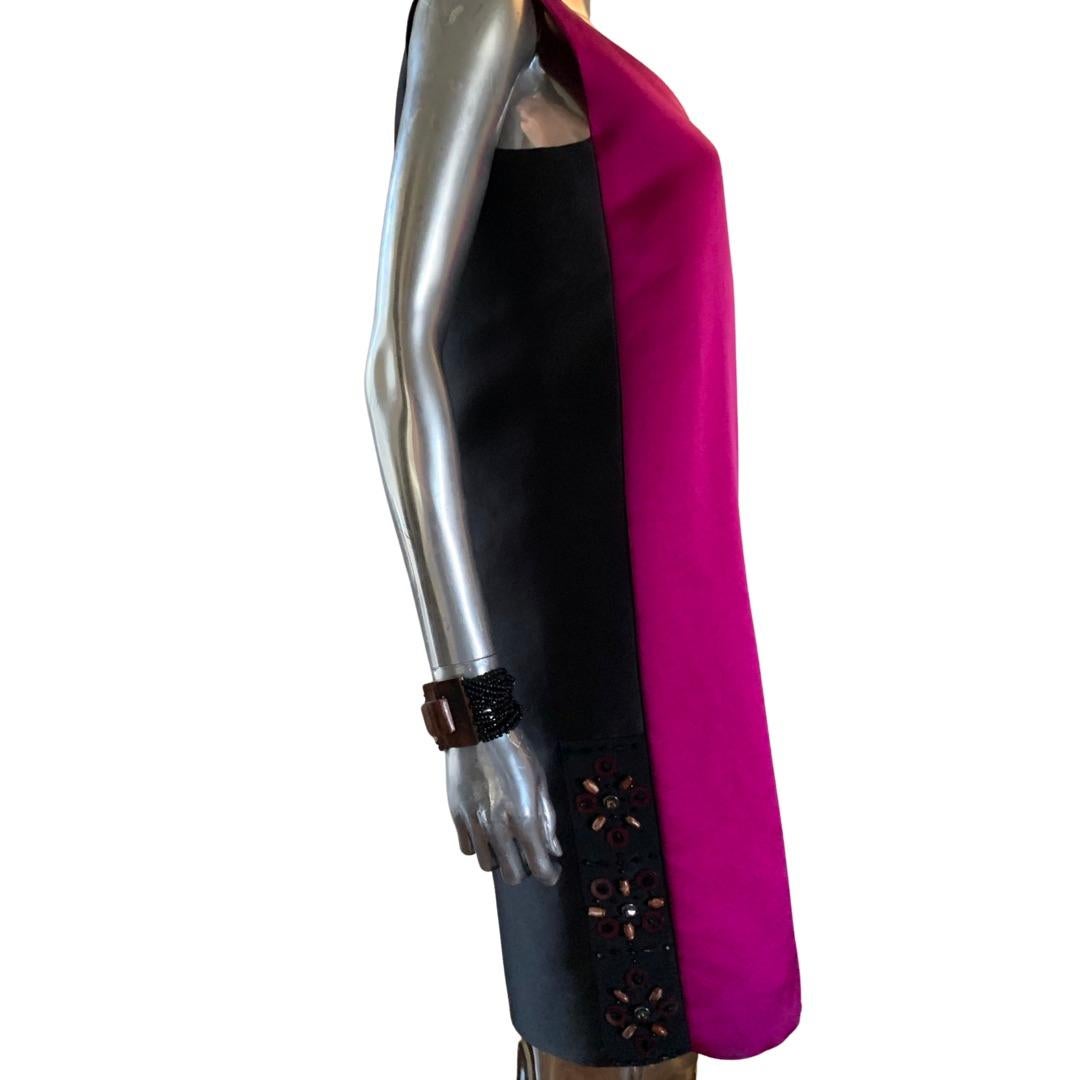 Lanvin Paris 2013 Shocking Pink & Black Beaded Modern Chemise Dress NWT Taille 4-6 Pour femmes en vente