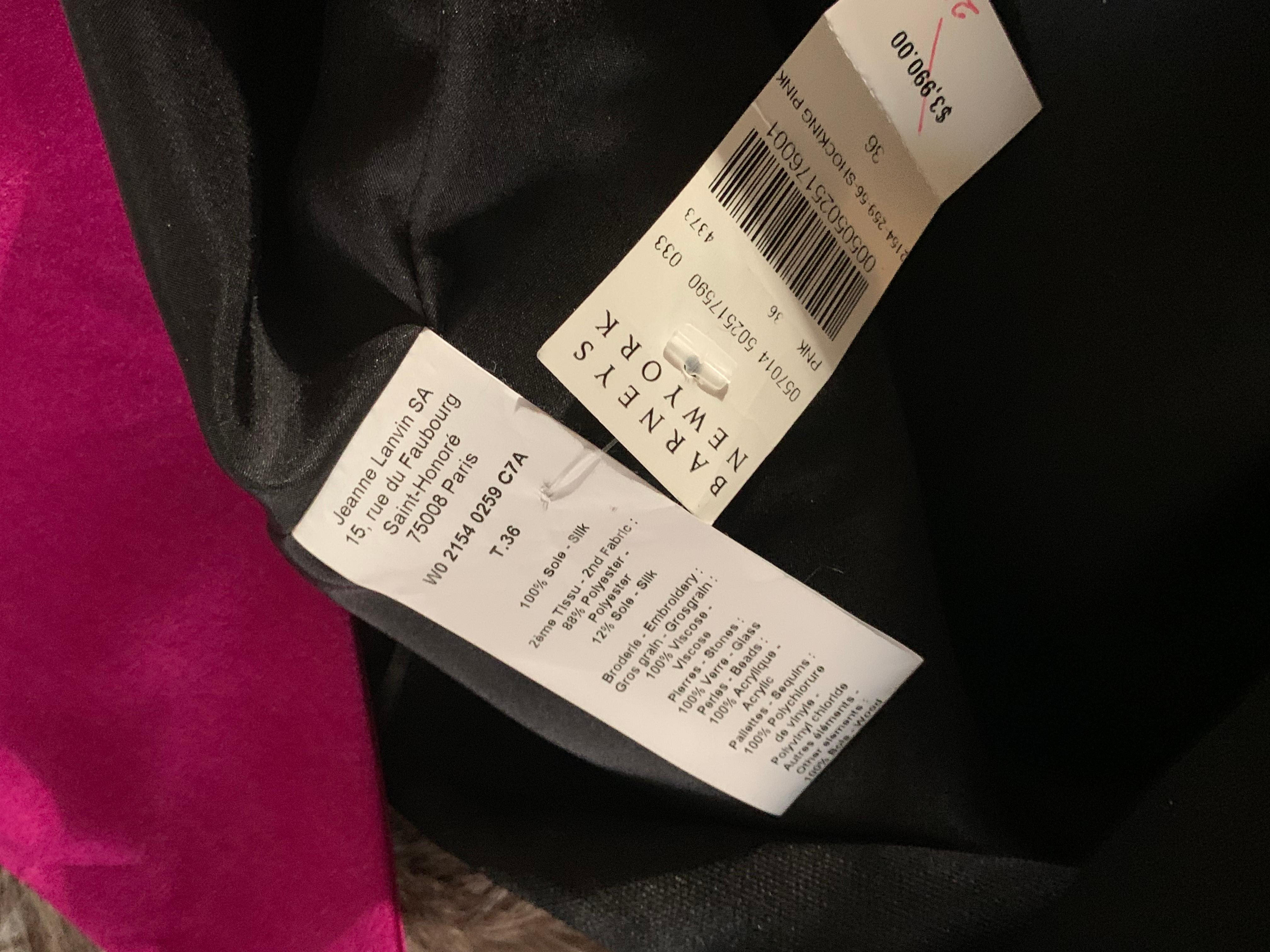 Lanvin Paris 2013 Shocking Pink & Black Beaded Modern Chemise Dress NWT Size 4-6 In Good Condition For Sale In Palm Springs, CA