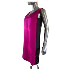 Lanvin Paris 2013 Shocking Pink & Black Beaded Modern Chemise Dress NWT Size 4-6