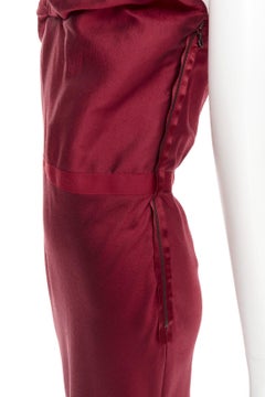 LANVIN 2013 wine red wool silk bias cut draped bust strapless gown FR38 M